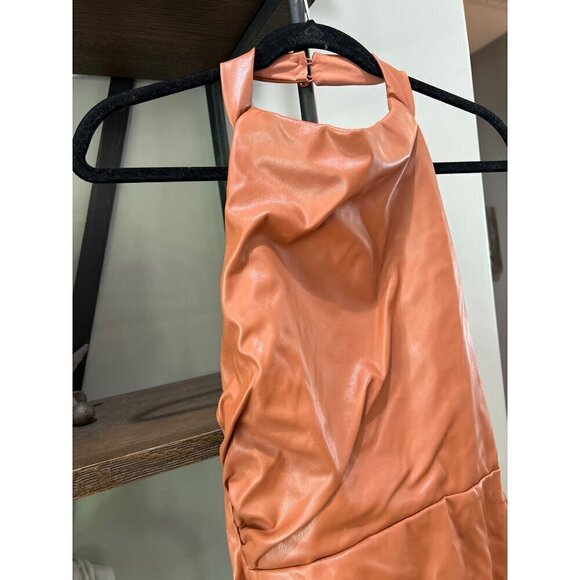 Nookie Rebel Faux Leather Halter Mini Dress Tan Womens Size Medium - Picture 5 of 12